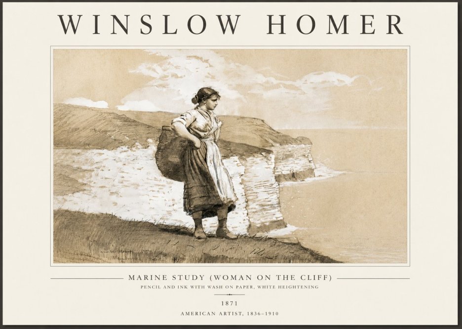 Winslow Homer Marine Study (Woman on the Cliff) No3 - Póster