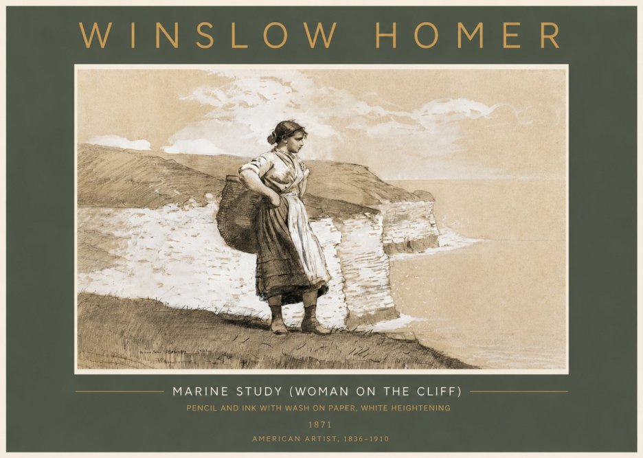 Winslow Homer Marine Study (Woman on the Cliff) No4 - Póster