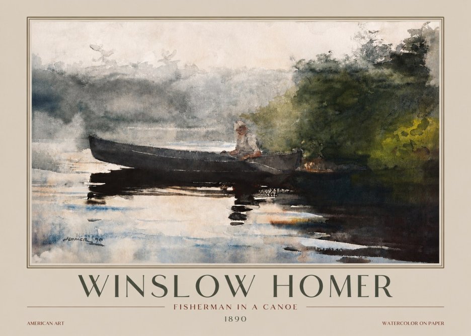 Winslow Homer Fisherman in a Canoe No3 - Póster