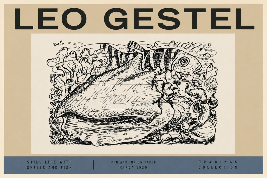 Leo Gestel Still Life with Shells and Fish No2 - Póster