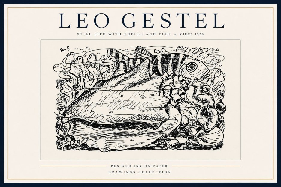 Leo Gestel Still Life with Shells and Fish No3 - Póster