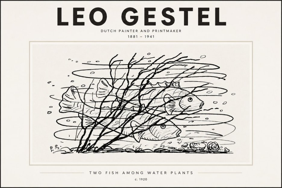 Leo Gestel Two Fish Among Water Plants No3 - Póster