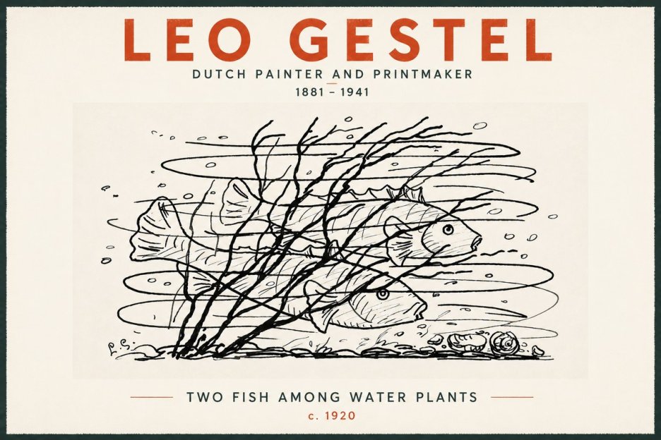 Leo Gestel Two Fish Among Water Plants No5 - Póster