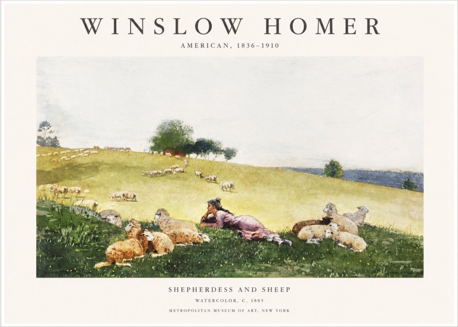 Winslow Homer Shepherdess and Sheep No1 - Póster