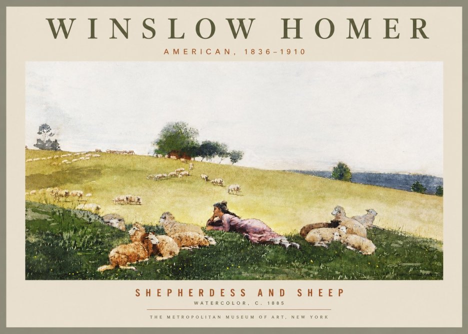 Winslow Homer Shepherdess and Sheep No4 - Póster