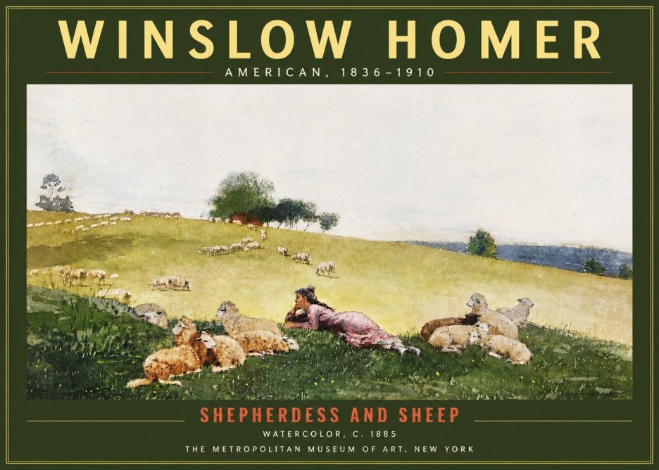 Winslow Homer Shepherdess and Sheep No5 - Póster