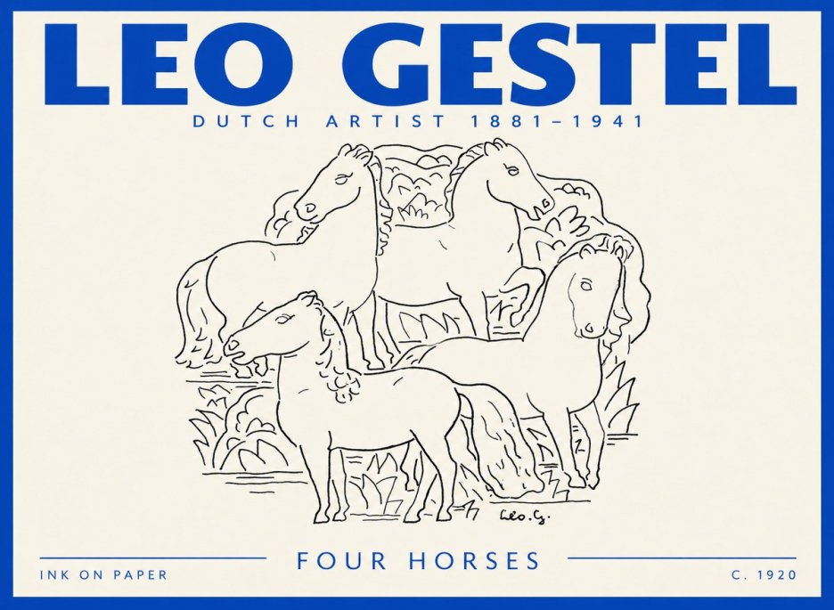 Leo Gestel Four Horses No2 - Póster