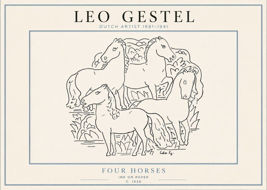 Leo Gestel Four Horses No4 - Póster