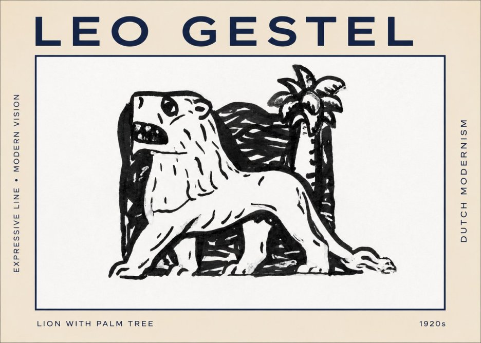 Leo Gestel Lion with Palm Tree No2 - Póster