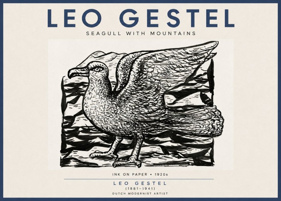 Leo Gestel Seagull with Mountains No4 - Póster