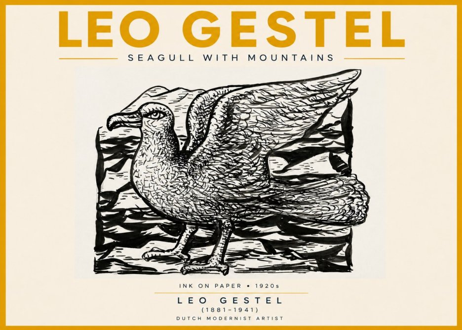 Leo Gestel Seagull with Mountains No5 - Póster