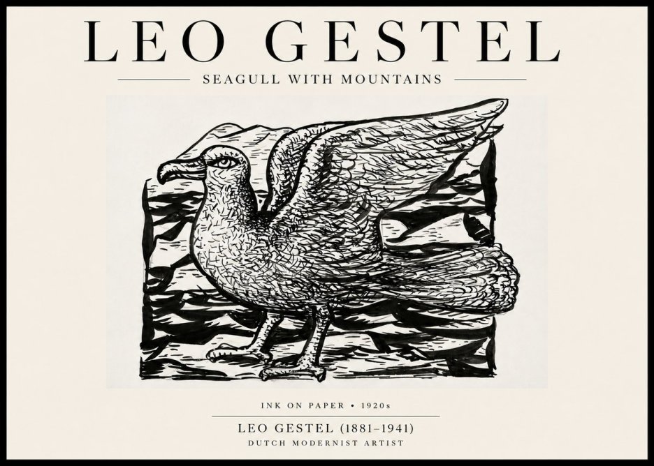 Leo Gestel Seagull with Mountains No6 - Póster