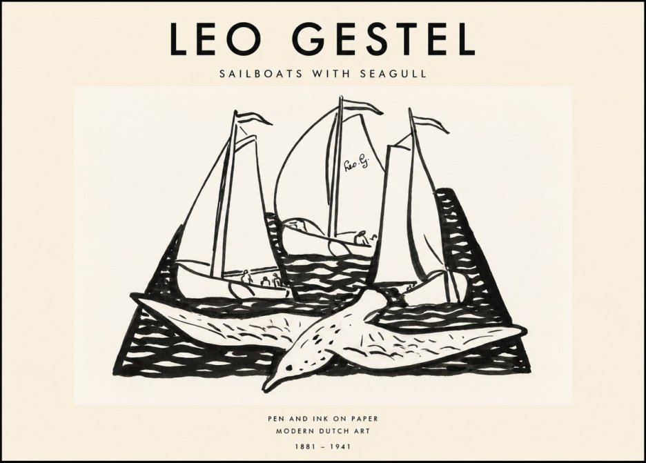 Leo Gestel Sailboats with Seagull No1 - Póster