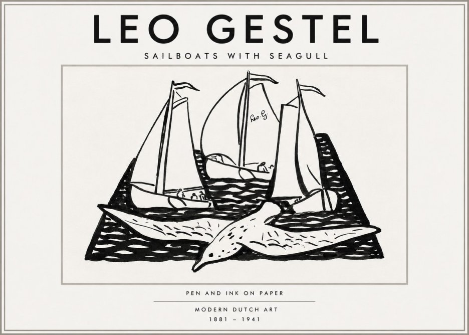 Leo Gestel Sailboats with Seagull No3 - Póster