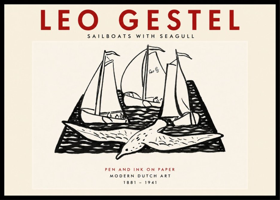 Leo Gestel Sailboats with Seagull No4 - Póster