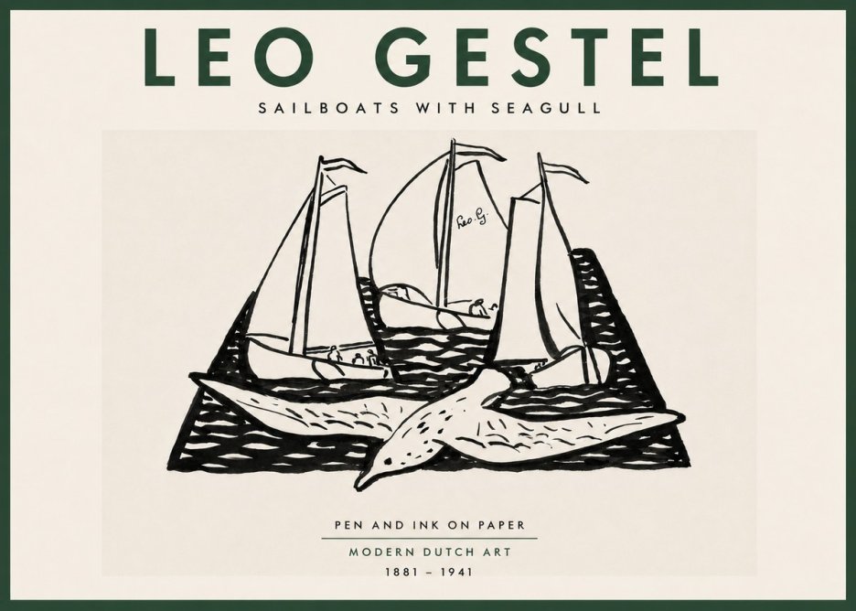 Leo Gestel Sailboats with Seagull No5 - Póster