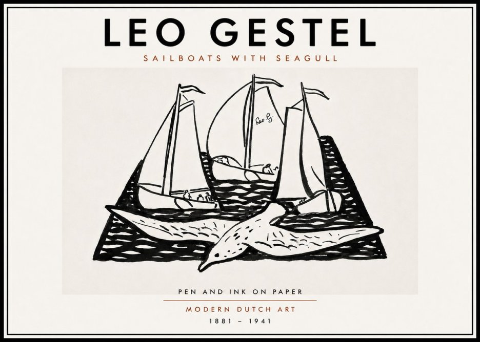 Leo Gestel Sailboats with Seagull No6 - Póster