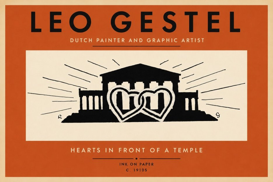 Leo Gestel Hearts in Front of a Temple No2 - Póster