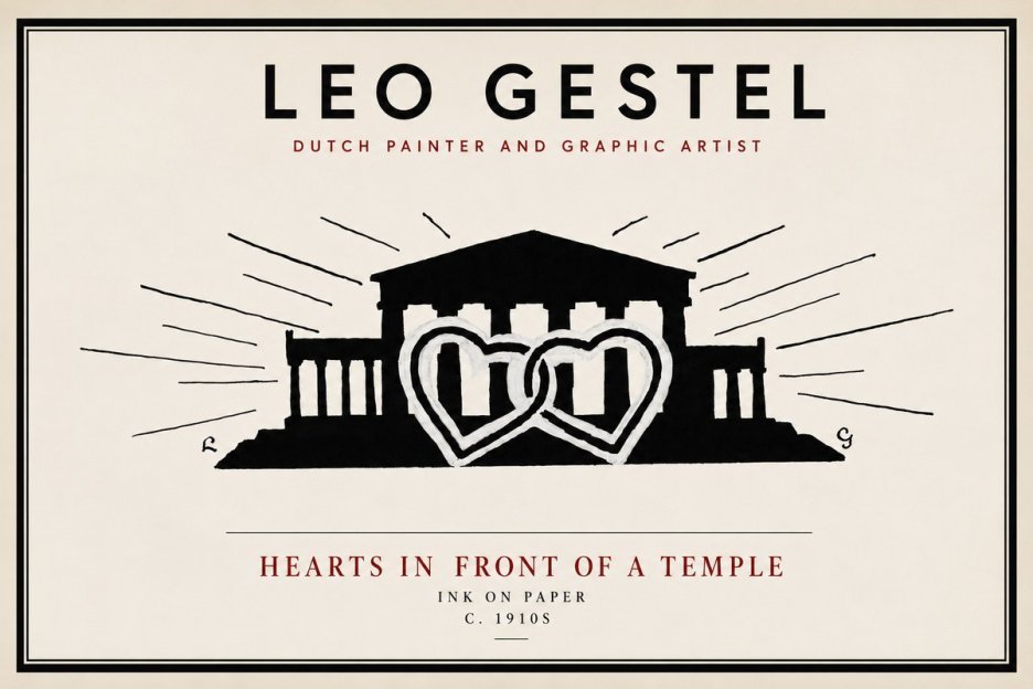 Leo Gestel Hearts in Front of a Temple No4 - Póster