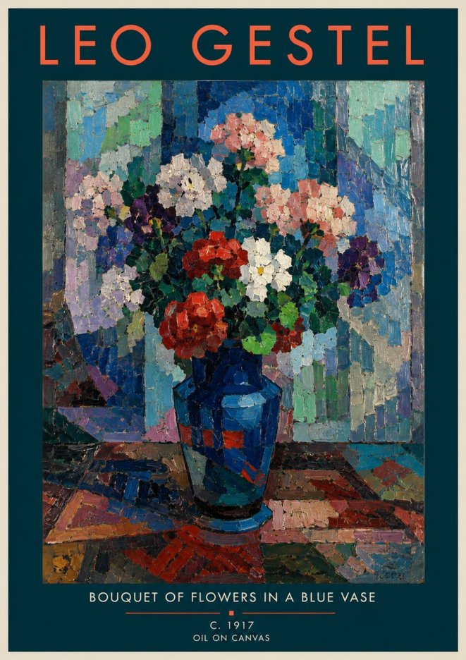 Leo Gestel Bouquet of Flowers in a Blue Vase No2 - Póster