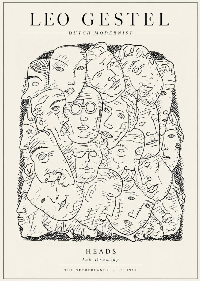 Leo Gestel Heads Ink Drawing No1 - Póster
