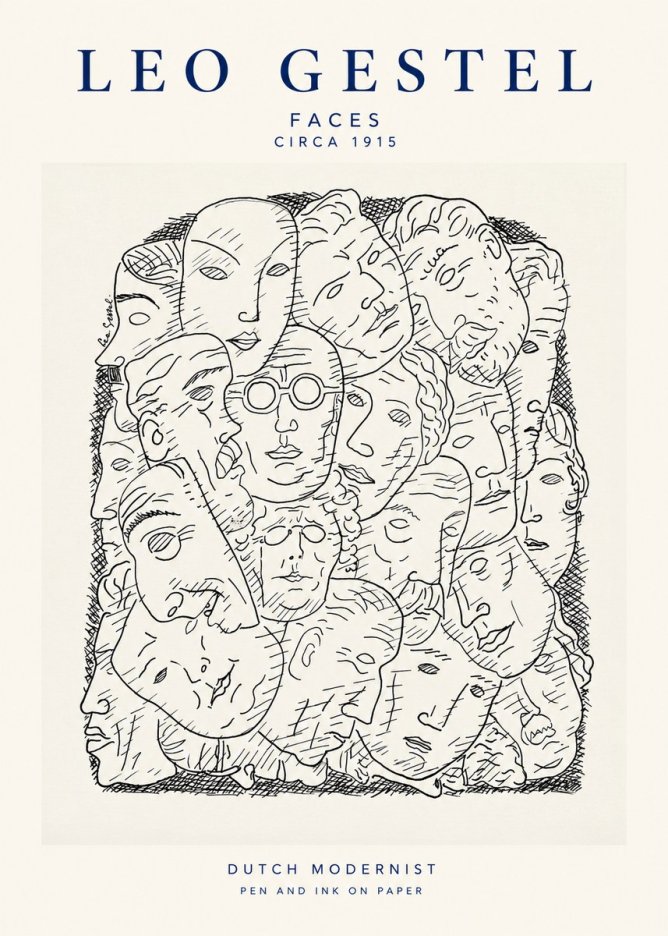 Leo Gestel Heads Ink Drawing No2 - Póster