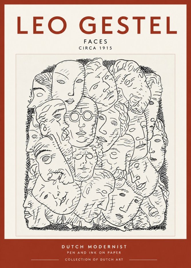 Leo Gestel Heads Ink Drawing No3 - Póster