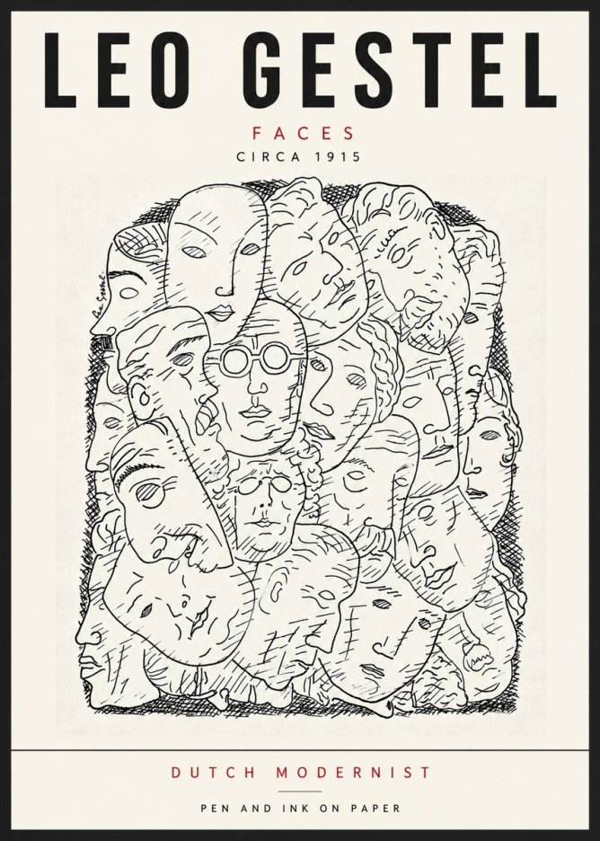 Leo Gestel Heads Ink Drawing No6 - Póster