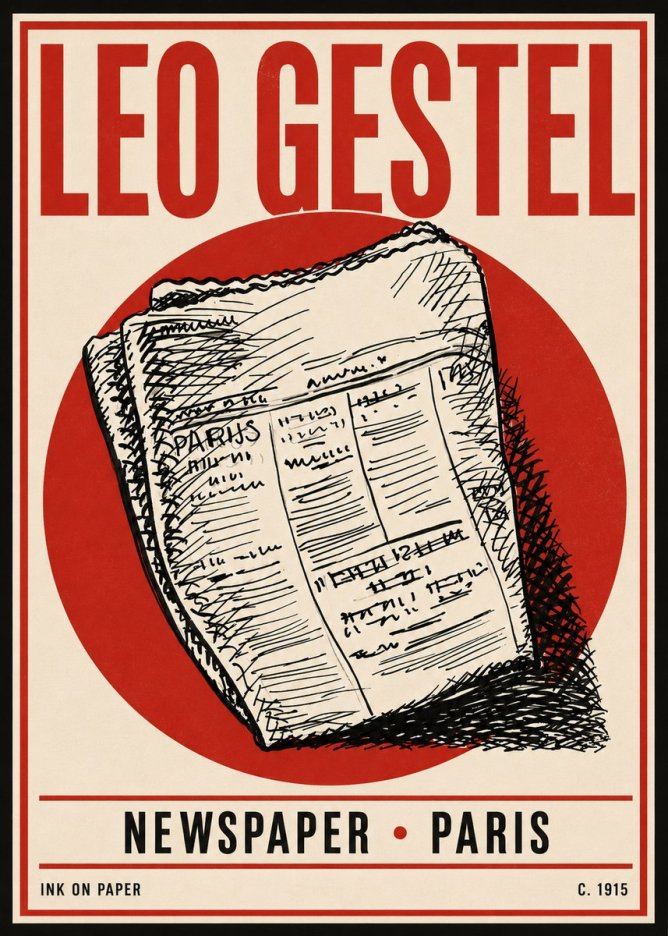 Leo Gestel Newspaper - Paris No4 - Póster