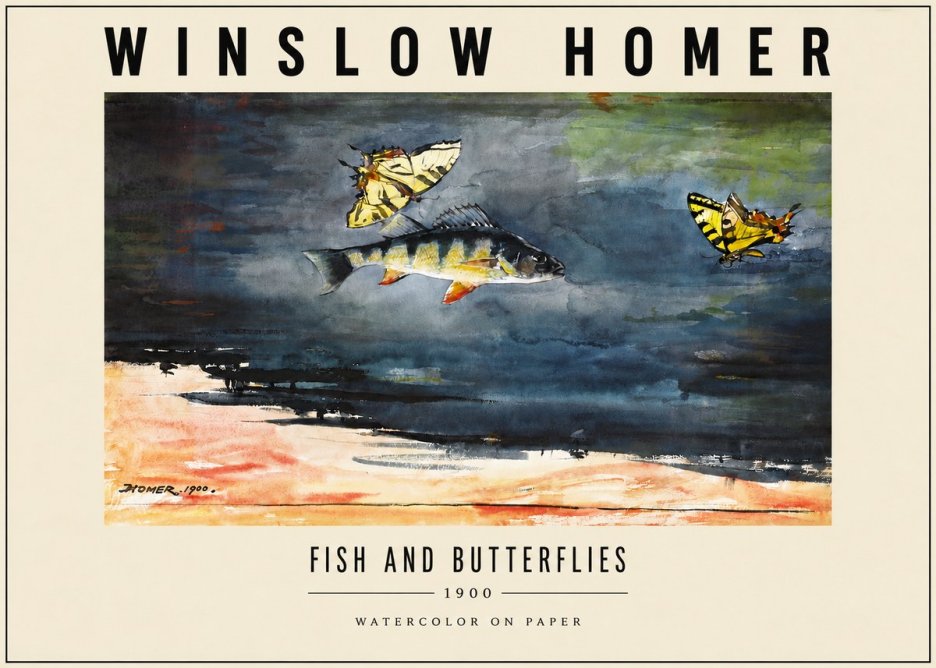 Winslow Homer Fish and Butterflies No3 - Póster
