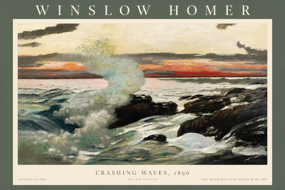 Winslow Homer Crashing Waves, 1896 No4 - Póster