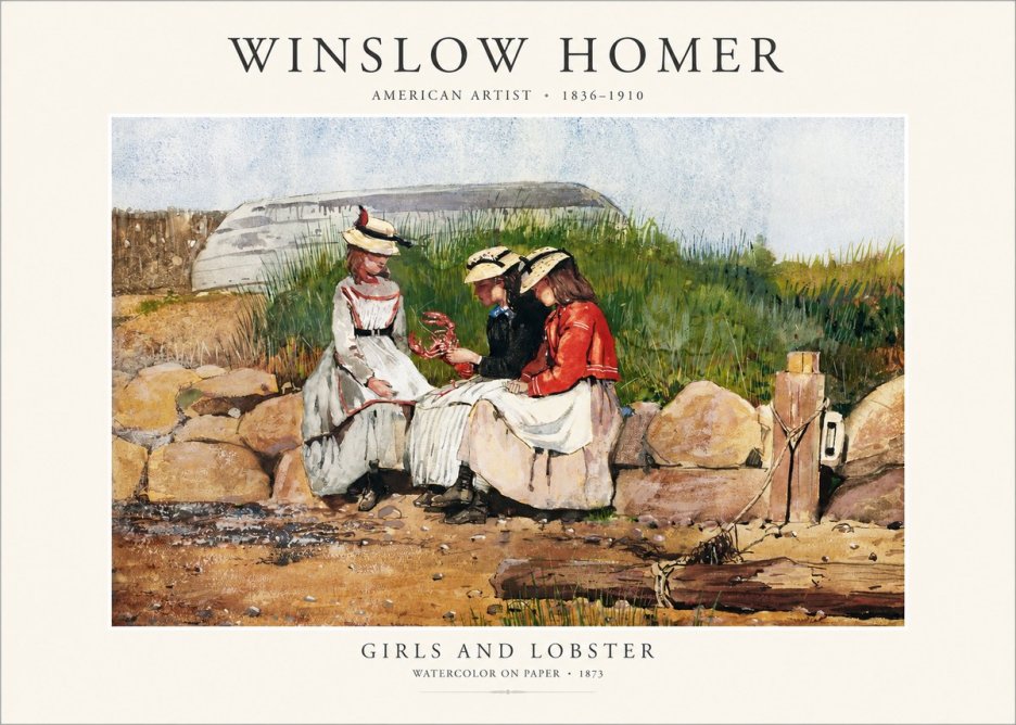 Winslow Homer Girls and Lobster No1 - Póster