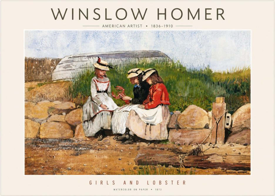 Winslow Homer Girls and Lobster No4 - Póster