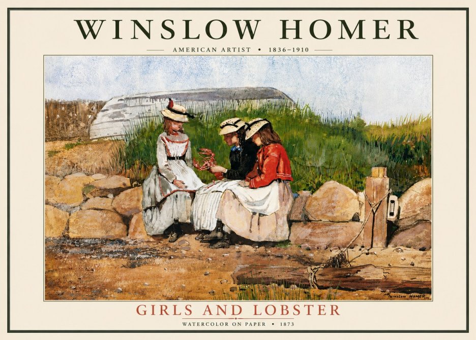 Winslow Homer Girls and Lobster No5 - Póster
