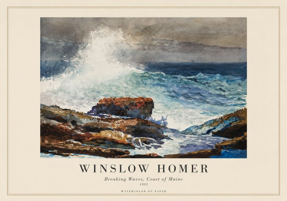 Winslow Homer Breaking Waves, Coast of Maine No1 - Póster