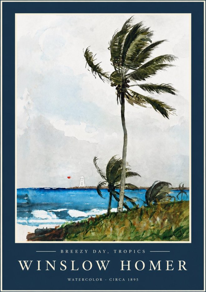 Winslow Homer Breezy Day, Tropics No2 - Póster