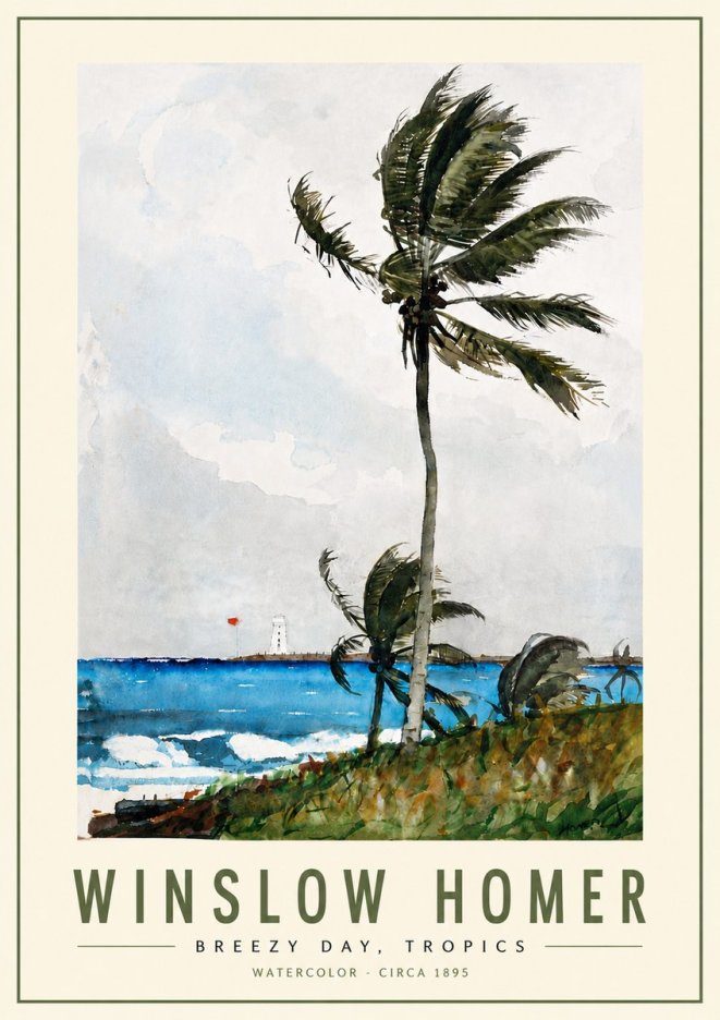 Winslow Homer Breezy Day, Tropics No5 - Póster