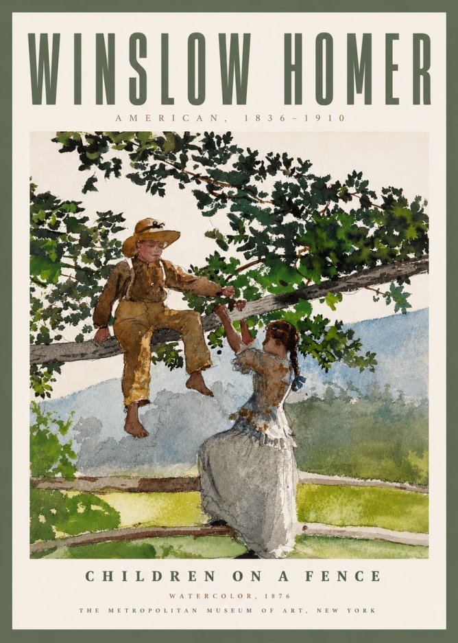 Winslow Homer Children on a Fence No4 - Póster