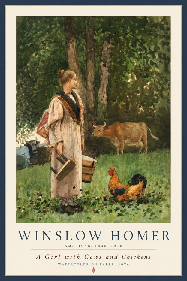 Winslow Homer A Girl with Cows and Chickens No2 - Póster
