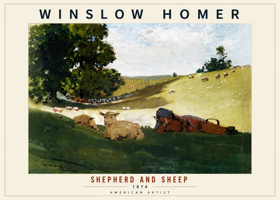 Winslow Homer Shepherd and Sheep No6 - Póster