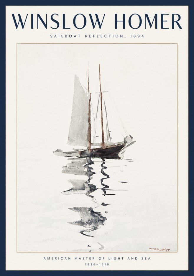 Winslow Homer Sailboat Reflection, 1894 No2 - Póster