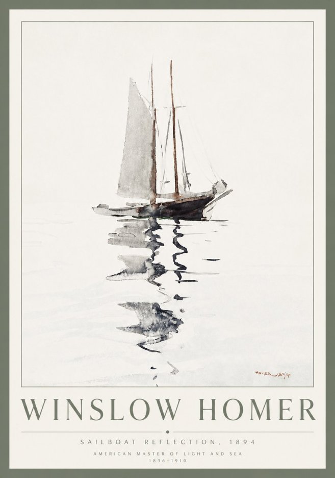 Winslow Homer Sailboat Reflection, 1894 No3 - Póster
