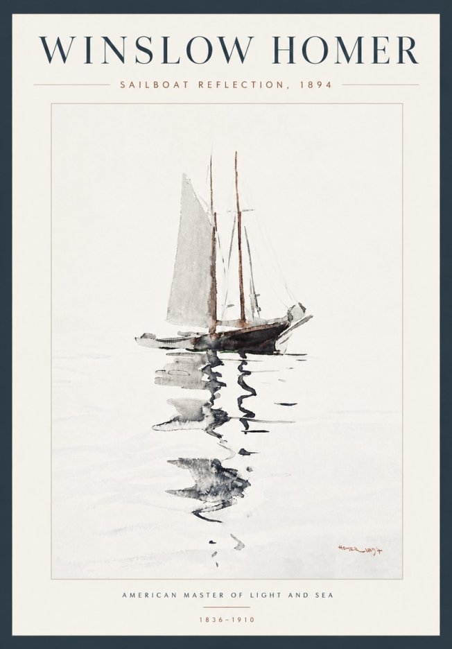 Winslow Homer Sailboat Reflection, 1894 No5 - Póster