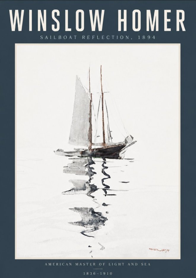 Winslow Homer Sailboat Reflection, 1894 No6 - Póster