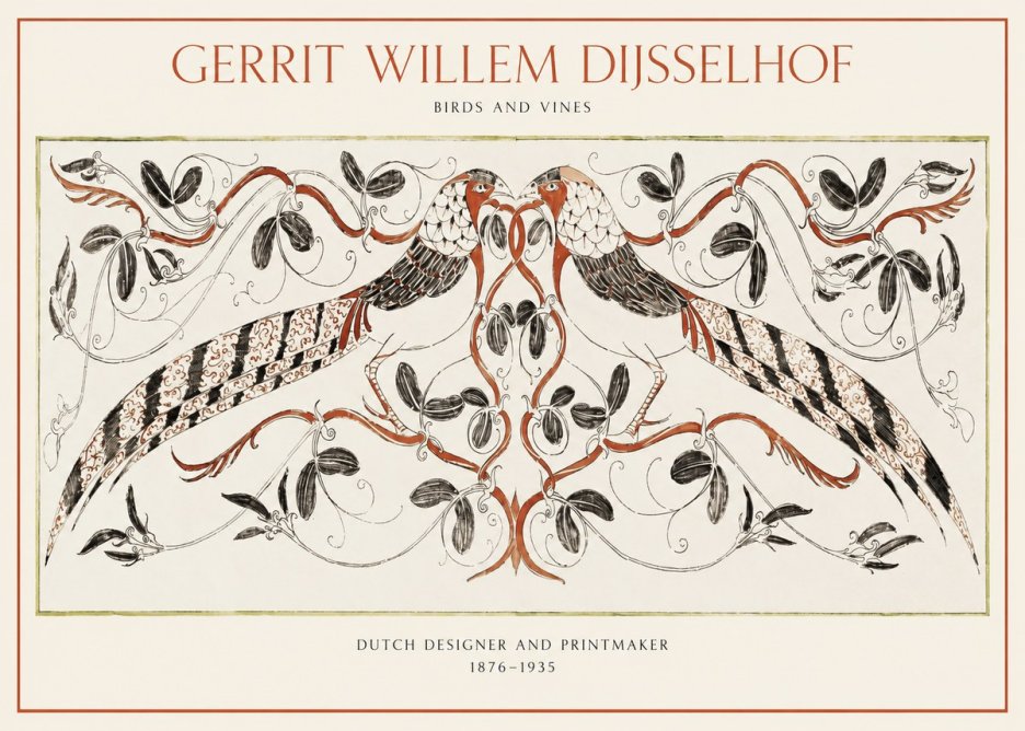 Gerrit Willem Dijsselhof Ornamental Design with Birds and Foliage No2 - Póster