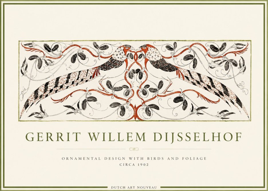 Gerrit Willem Dijsselhof Ornamental Design with Birds and Foliage No4 - Póster