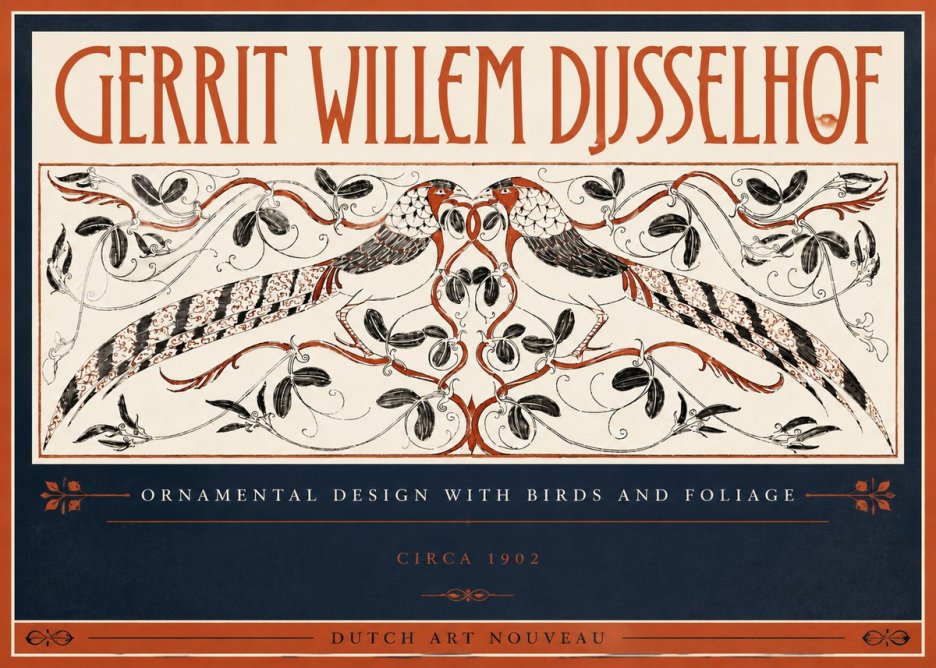 Gerrit Willem Dijsselhof Ornamental Design with Birds and Foliage No5 - Póster
