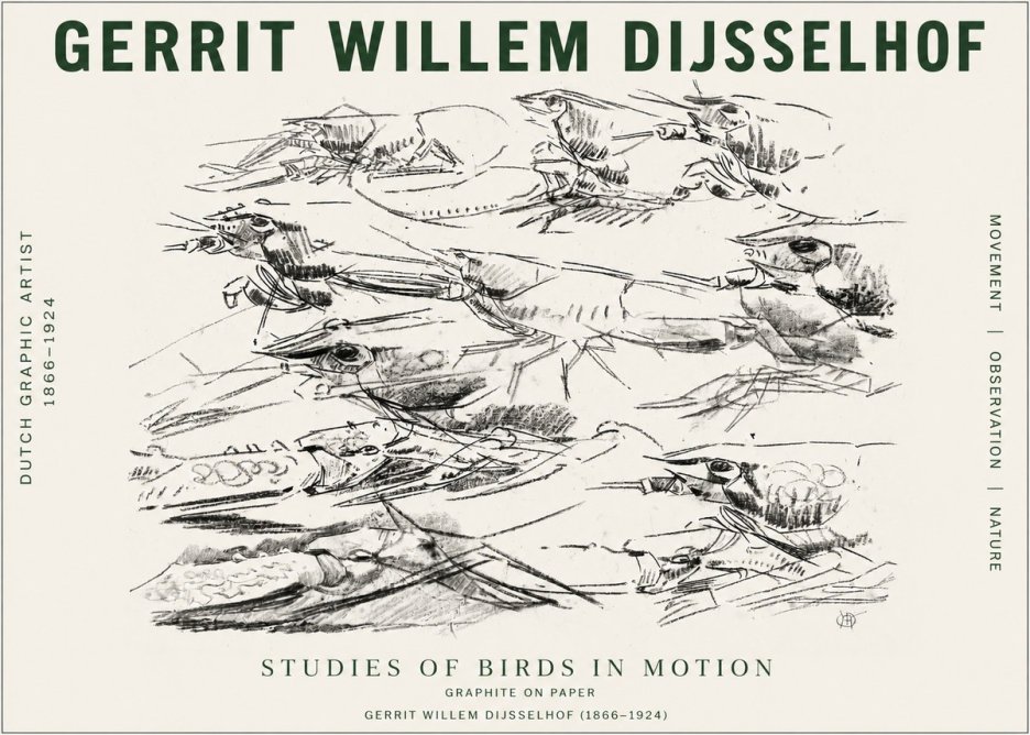 Gerrit Willem Dijsselhof Studies of Birds in Motion No4 - Póster