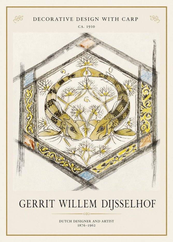 Gerrit Willem Dijsselhof Decorative Design with Carp No1 - Póster