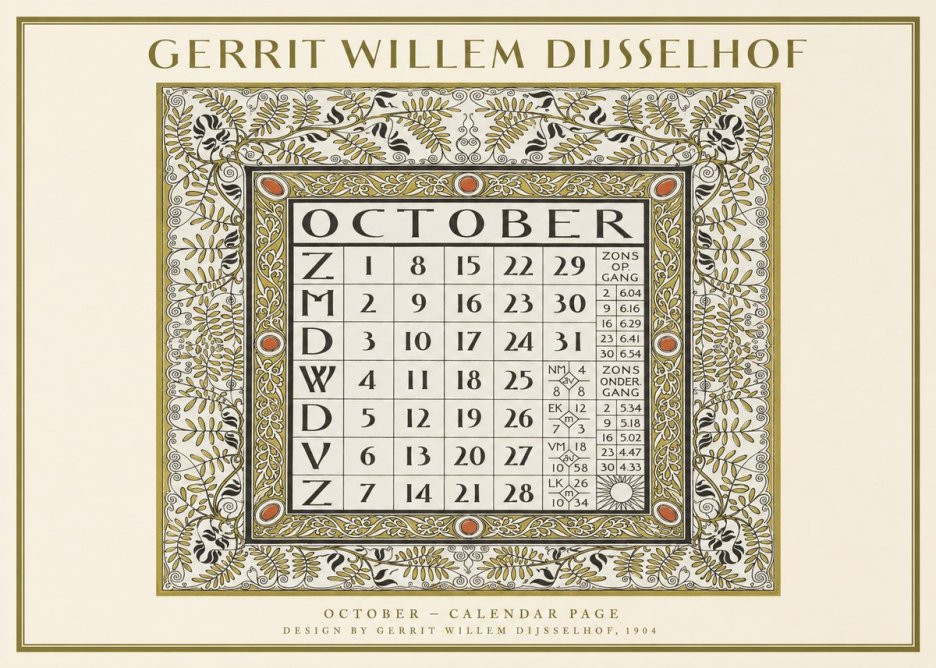 Gerrit Willem Dijsselhof October - Calendar Page No1 - Póster